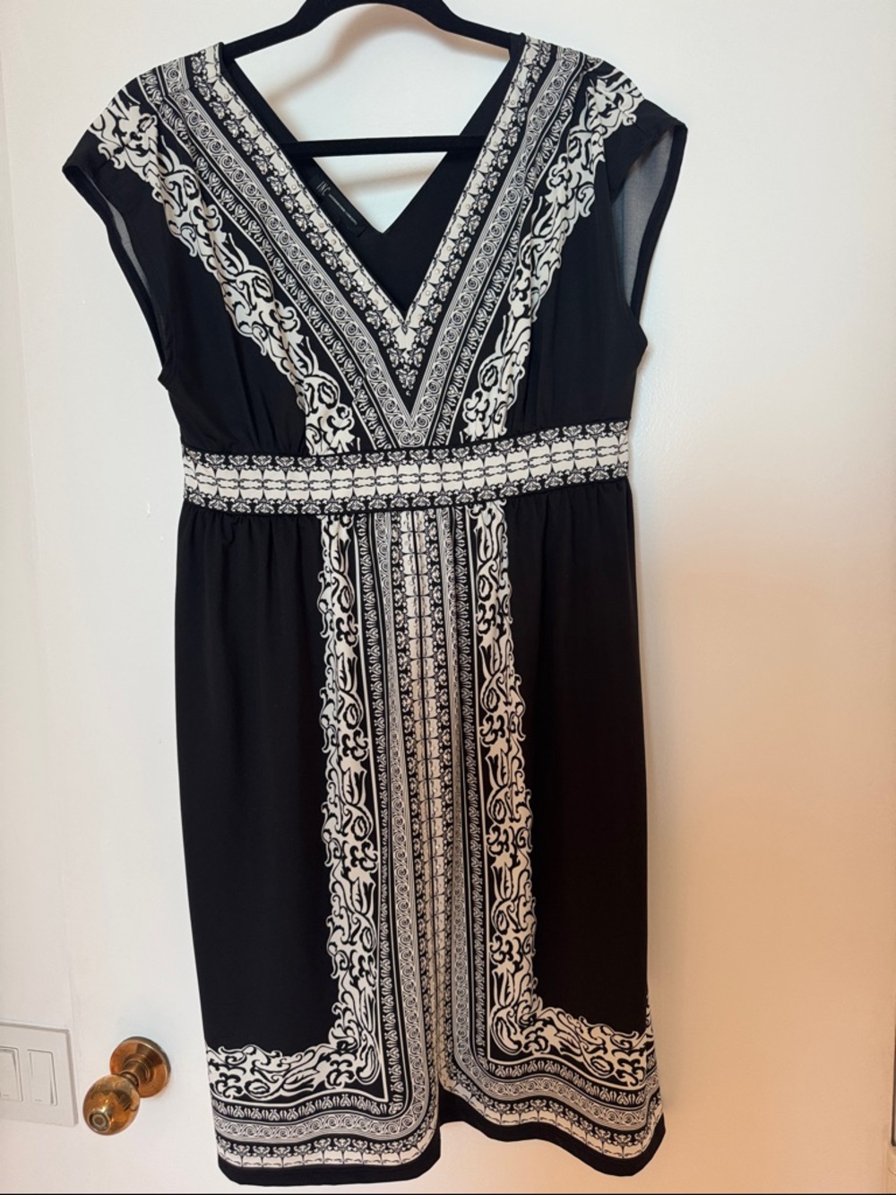 INC International Concepts Black and White V-Neck Midi Dress